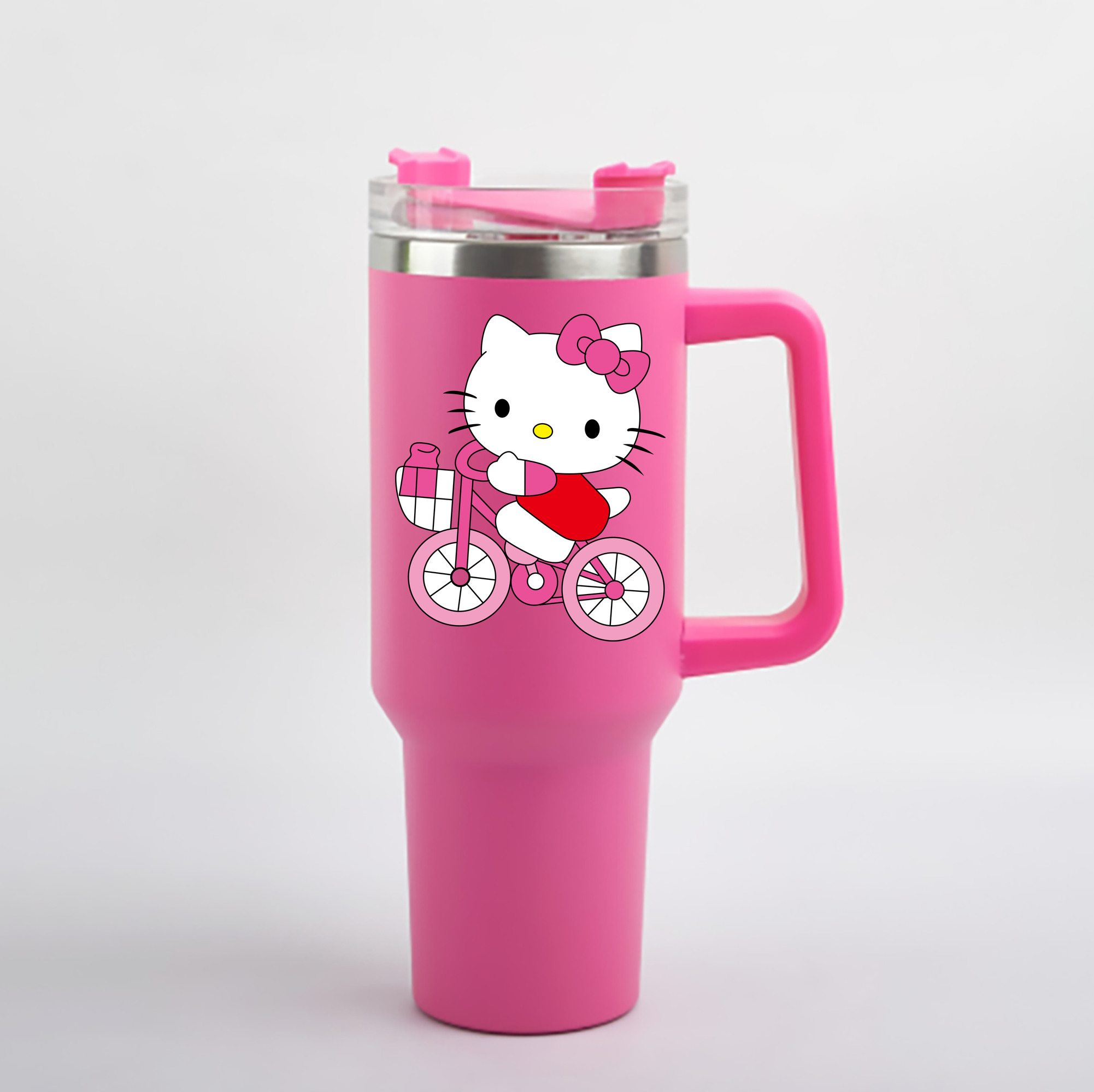 （画像用） Hello Kitty ハローキティ 1200mL車用タンブラー - クリスタルステッカー（プラスチックストロー付き）